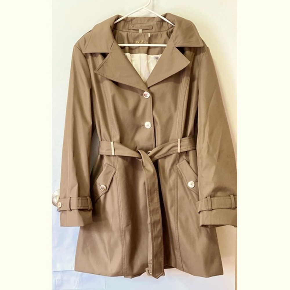 CALVIN KLEIN Olive Khaki Rain Trench Coat w/ Hood